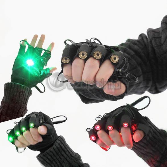 HTPOWグリーンレーザー手袋 レーザーポインター保護手袋 緑レーザーグローブ 4本の指先LED レーザー光線 レーザービーム手袋左の手・右の手